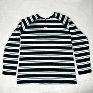Sean John Shirt Mens 3XL Green White Blue Striped Henley‎ Long Sleeve